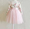 Back view of girls floral long sleeve party dress with satin sash and zip – Audrey Rose Winter Dress