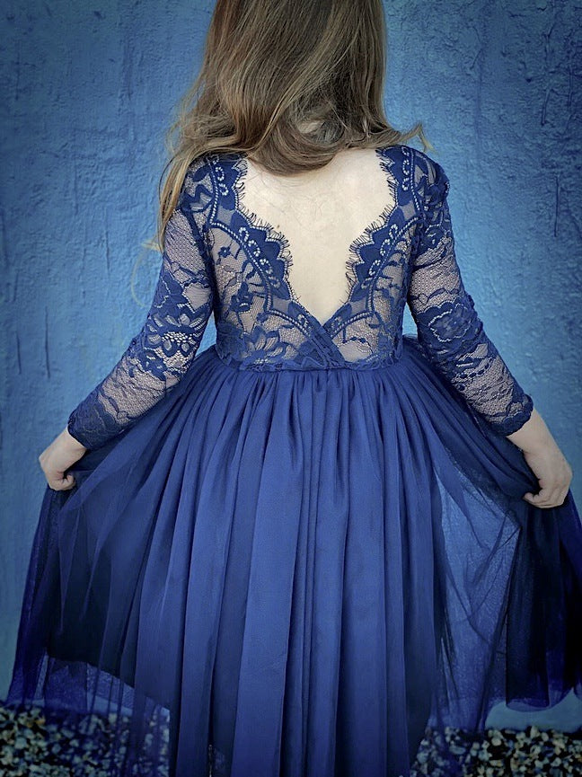 Juliette Navy Blue Girls Dress - Midi - All Products