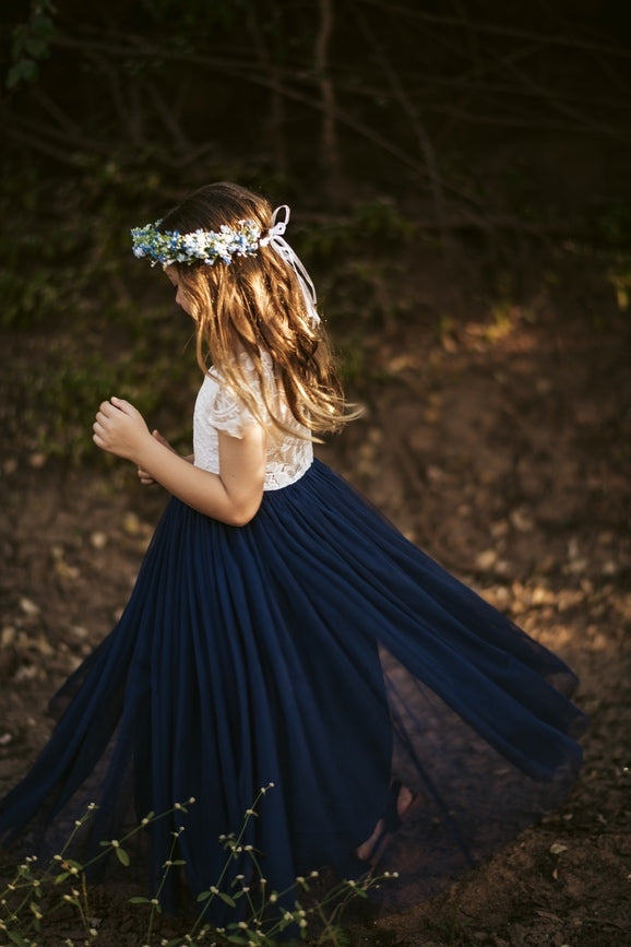 Blue Babys Breath Flower Crown - Girls Boho Dresses