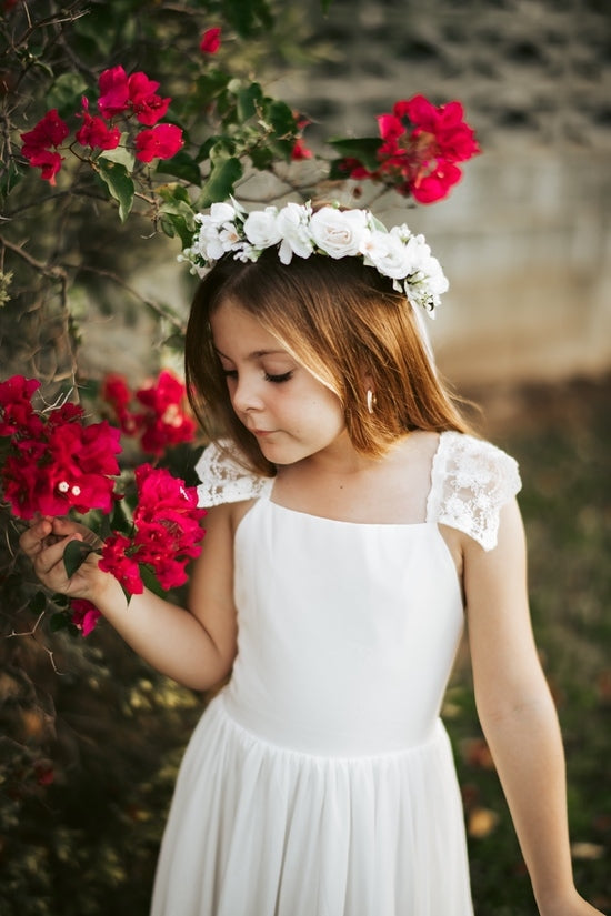 Gabriella French Chiffon White Girls Dress – A Little Lacey