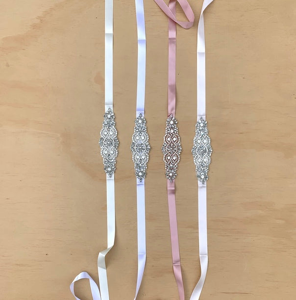 Girls Diamante Sash Belt - Ivory