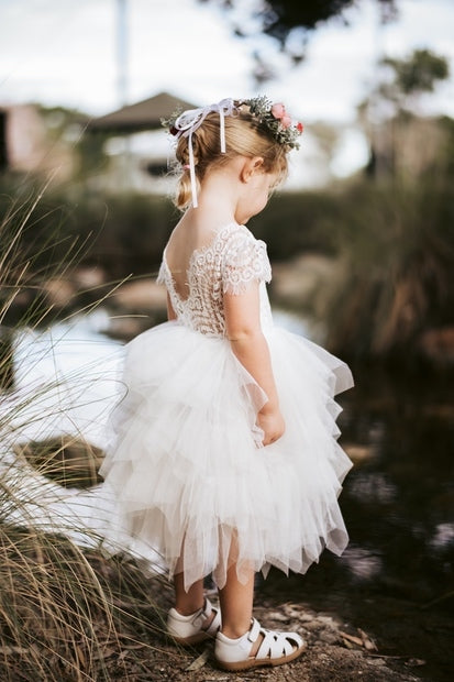 Felicity Capped Sleeve White Girls Dress - Baby Girl Cake Smash Dresses