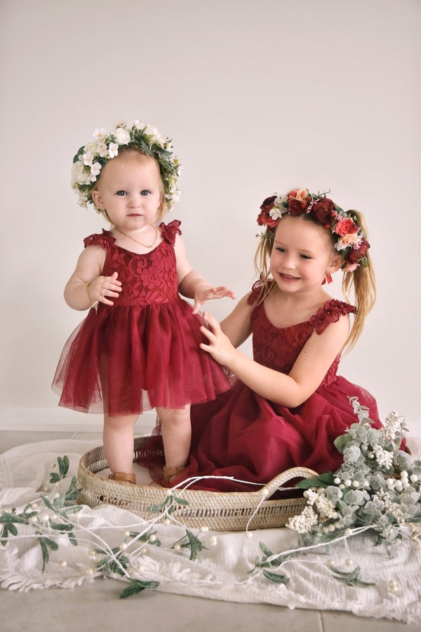 Maroon Tulle White Lace Top Scalloped Edges Back Party Flower Girl Dress,  Lace Flower Girl Dress, Bridal Party - Etsy