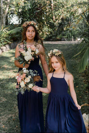 Sofia French Chiffon Navy Blue Girls Dress - A Little Lacey