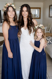 Sofia French Chiffon Navy Blue Girls Dress - A Little Lacey