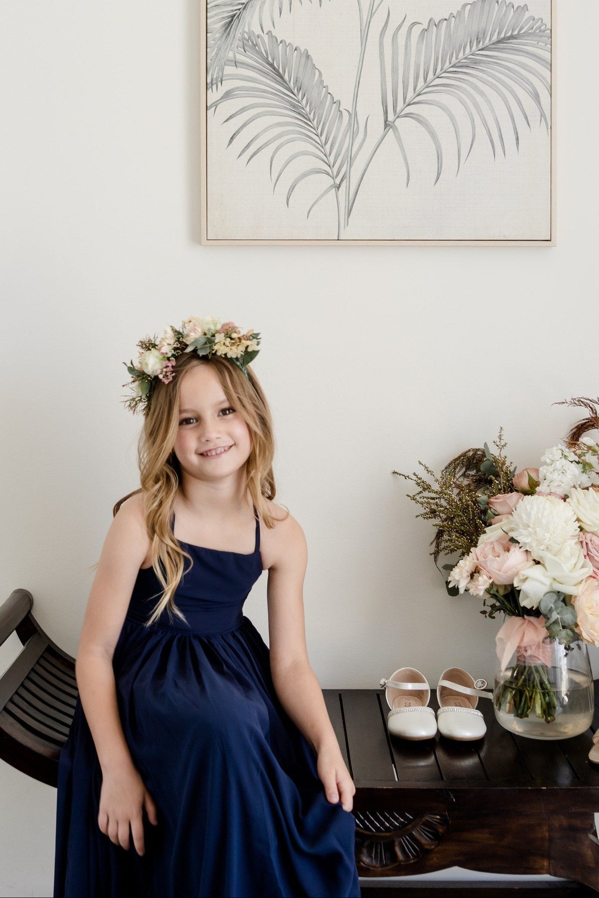 Navy blue chiffon dress for flower girls