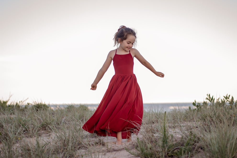 Sofia French Chiffon Burgundy Girls Dress - A Little Lacey · Photo 7 of 8