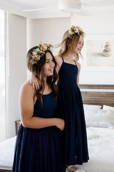 Sofia French Chiffon Navy Blue Girls Dress