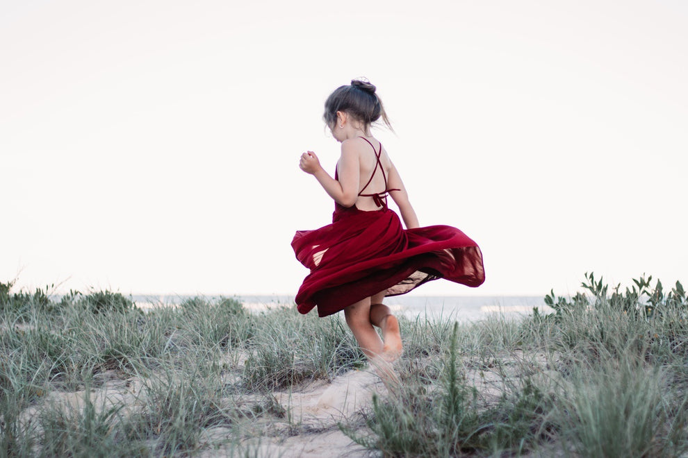 Sofia French Chiffon Burgundy Girls Dress - A Little Lacey · Photo 8 of 8