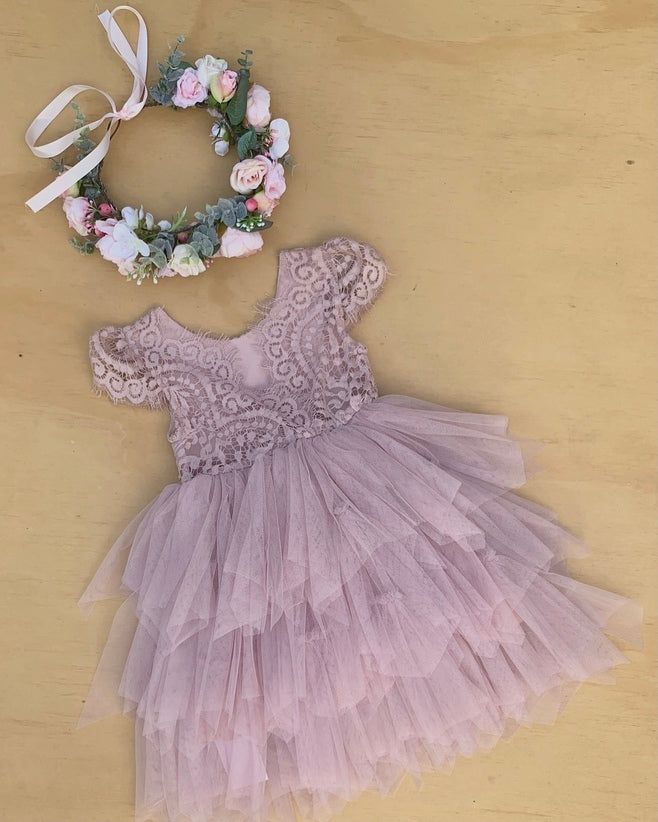 Felicity Capped Sleeve Dusty Pink Girls Dress - Flower Girl Dresses