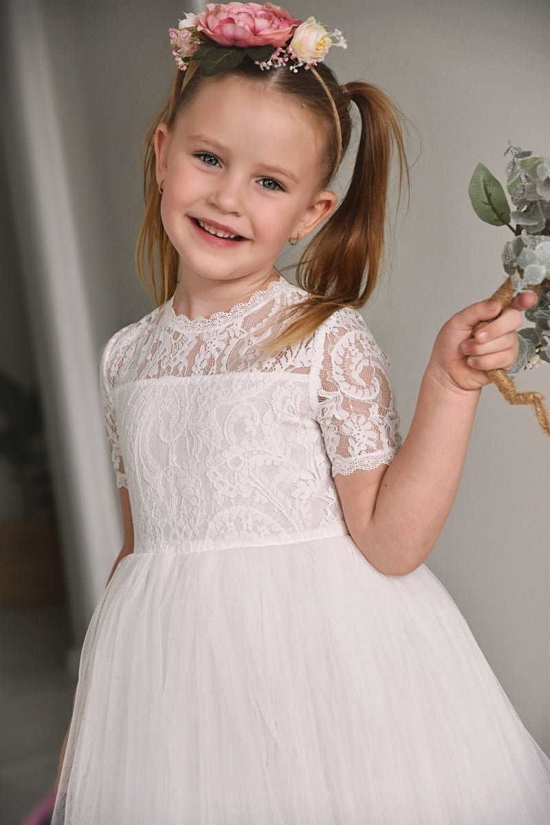 Annalise Girls White Short Sleeve Dress