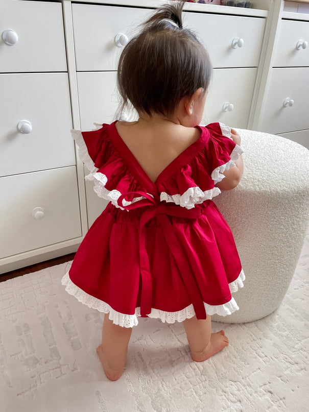 Olive Baby Girls Red Christmas Romper - A Little Lacey