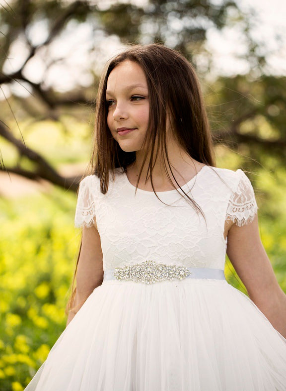 White first communion dress - bodice with sash