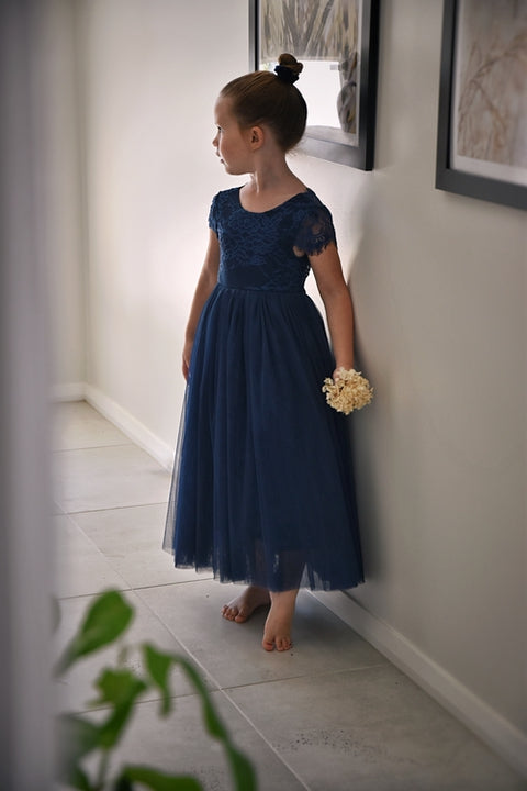 Celeste All Navy Blue Girls Dress - Flower Girl Dresses