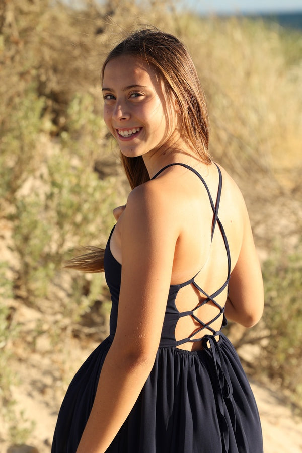 Clara Chiffon Girls Maxi Dress Indigo Blue