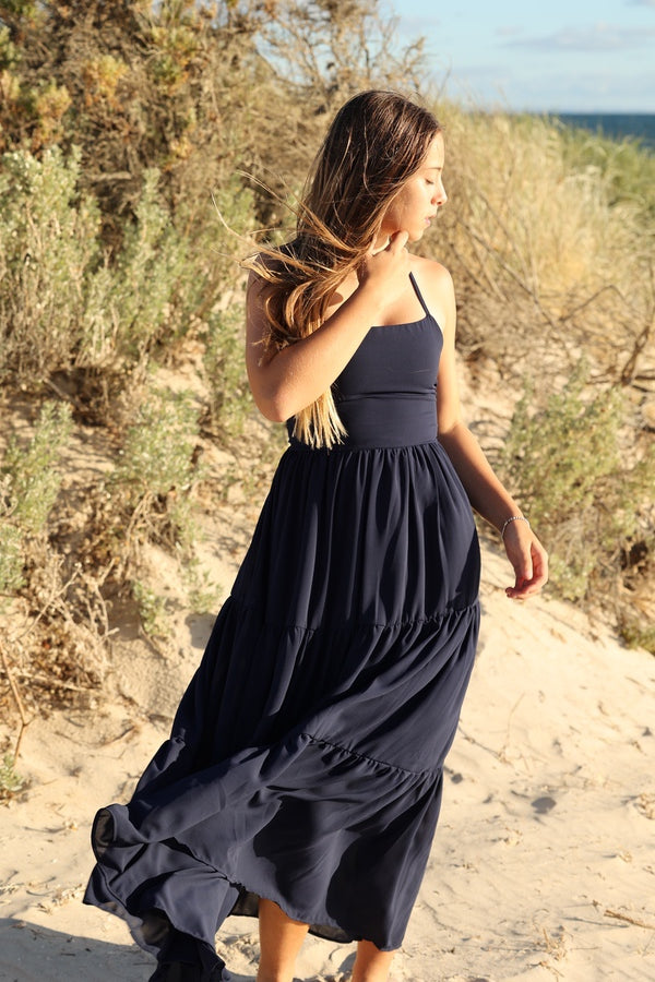 Clara Chiffon Girls Maxi Dress Indigo Blue