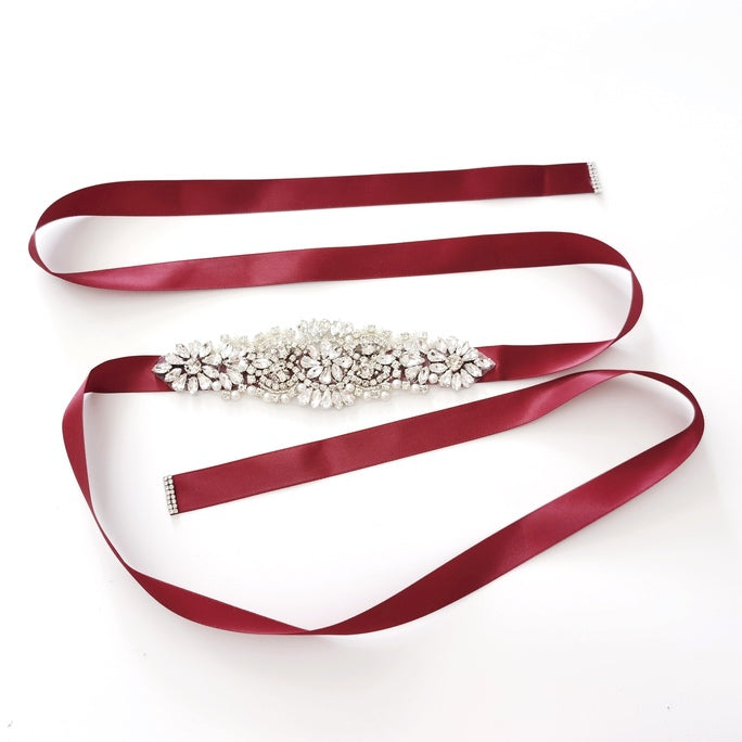 Girls Diamante Sash Belt - Burgundy A Little Lacey Girls Diamante Sash Belt - Burgundy A Little Lacey