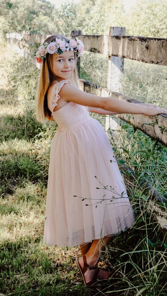 Ella Rose Girls Dusty Pink Tie-Back Dress - A Little Lacey