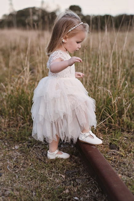 Felicity Capped Sleeve Ivory Girls Dress - Baby Dresses