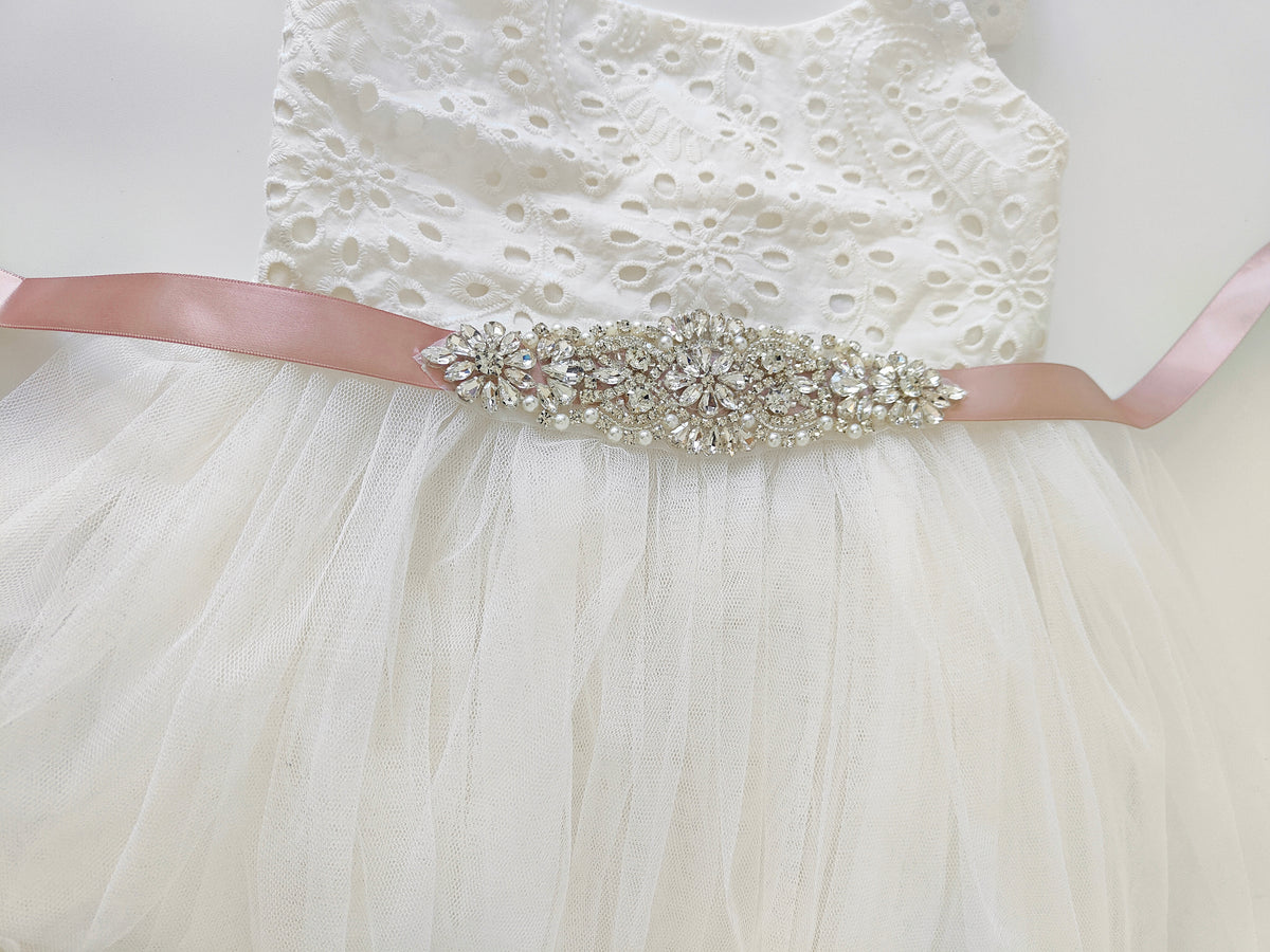 Girls Diamante Sash Belt - Blush