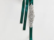 Girls Diamante Sash Belt - Forest Green - A Little Lacey
