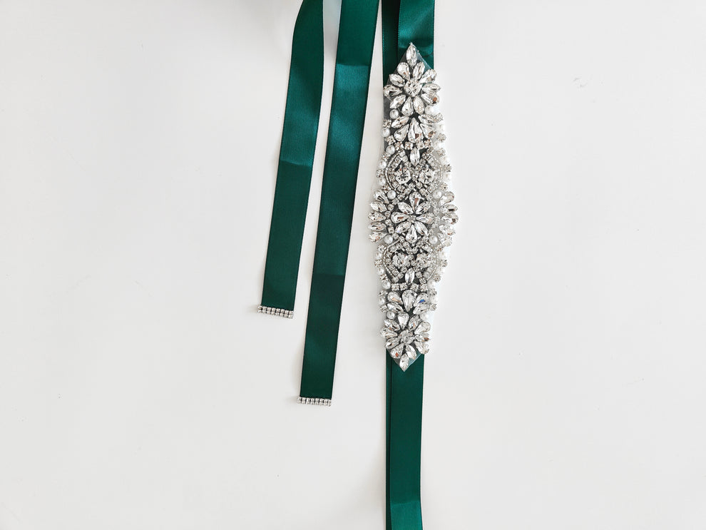 Girls Diamante Sash Belt - Forest Green - A Little Lacey · Photo 1 of 2