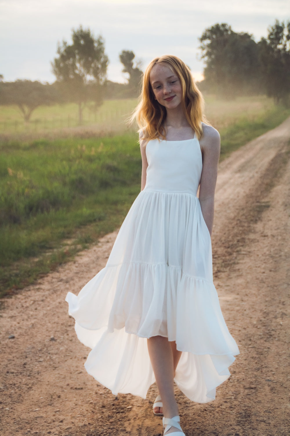 Olivia Girls High Low Dress - White - All Products