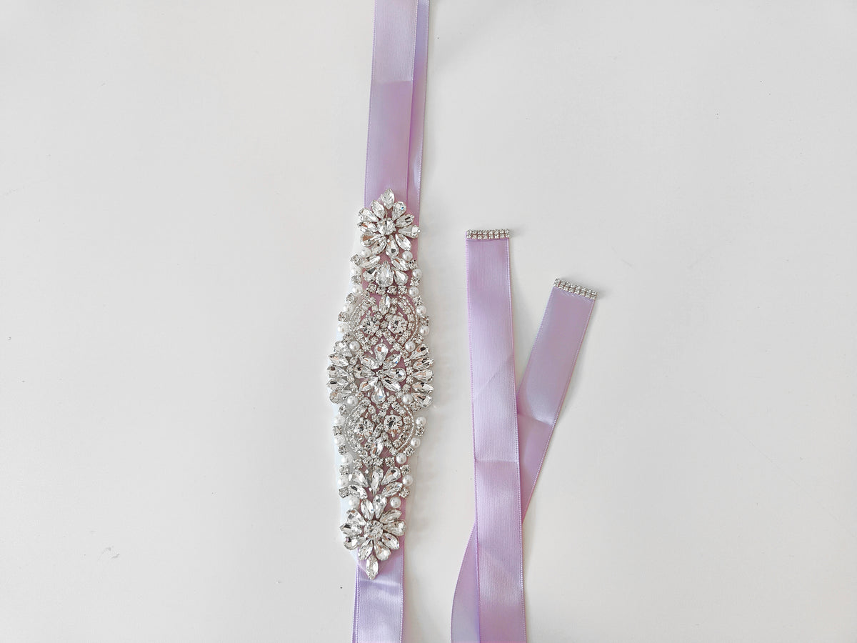 Girls Diamante Sash Belt - Purple