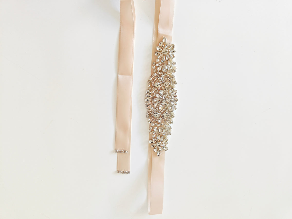 Girls Diamante Sash Belt - Champagne